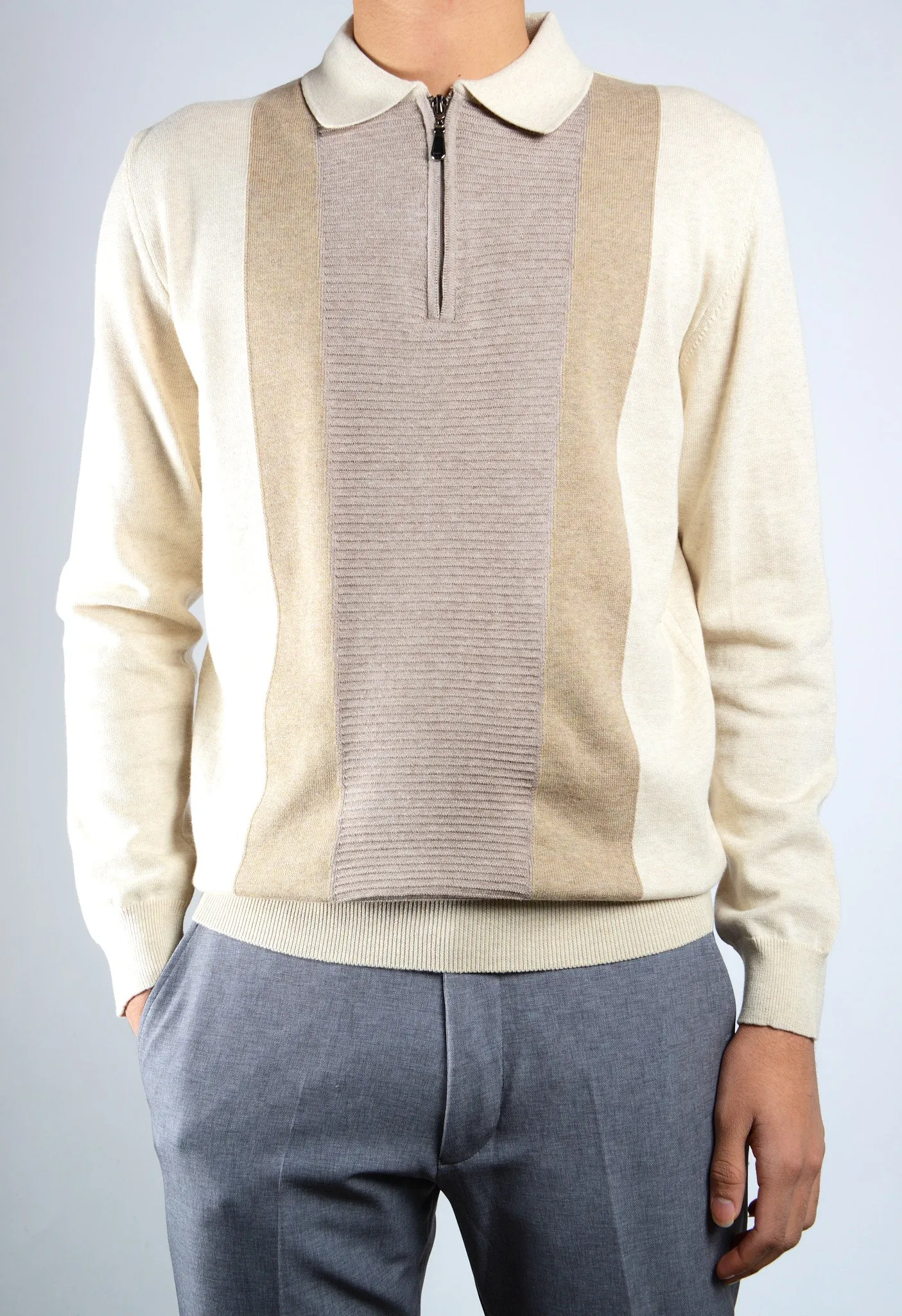DT 1/4 Zip Textured Front Ottoman Polo Ls