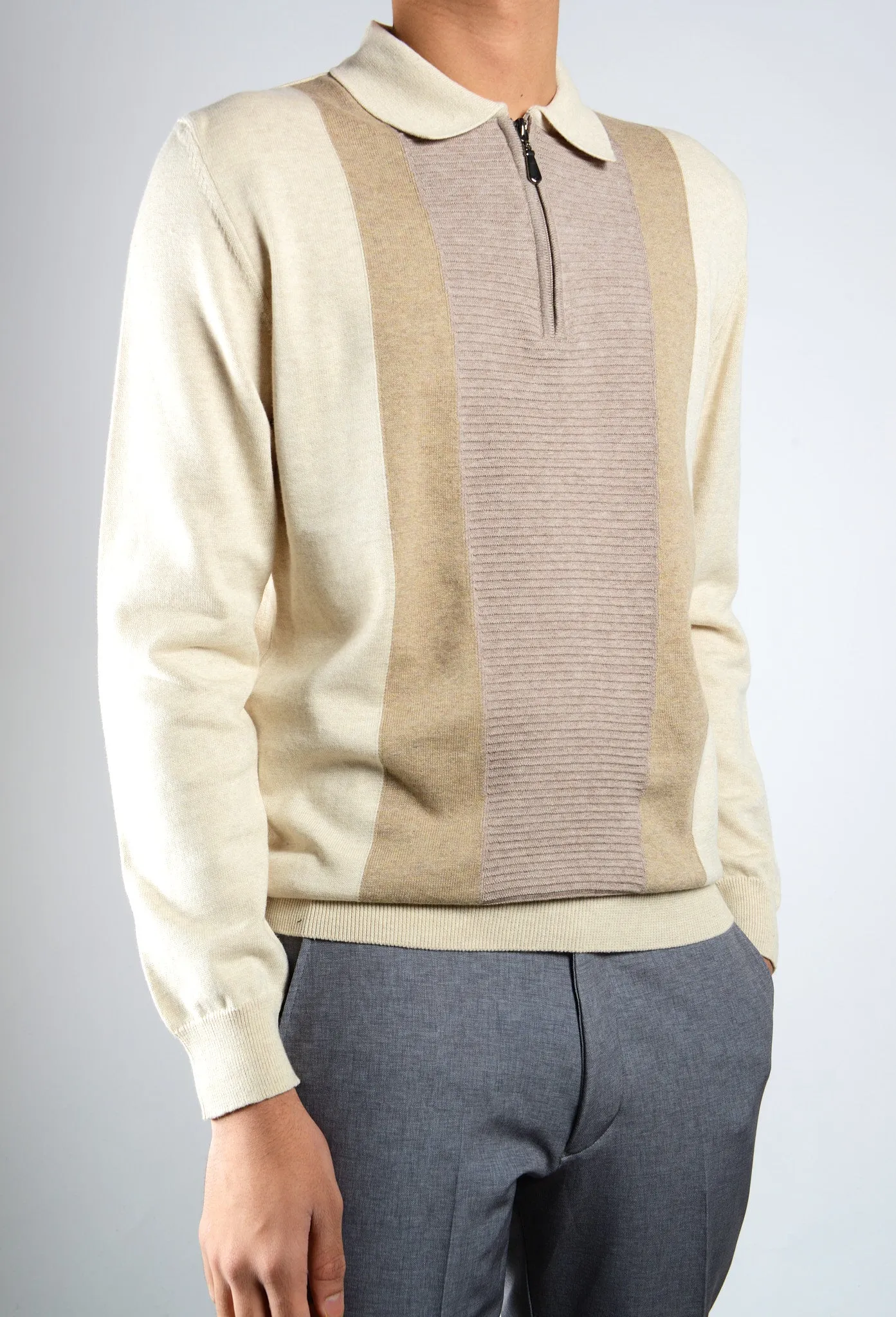 DT 1/4 Zip Textured Front Ottoman Polo Ls