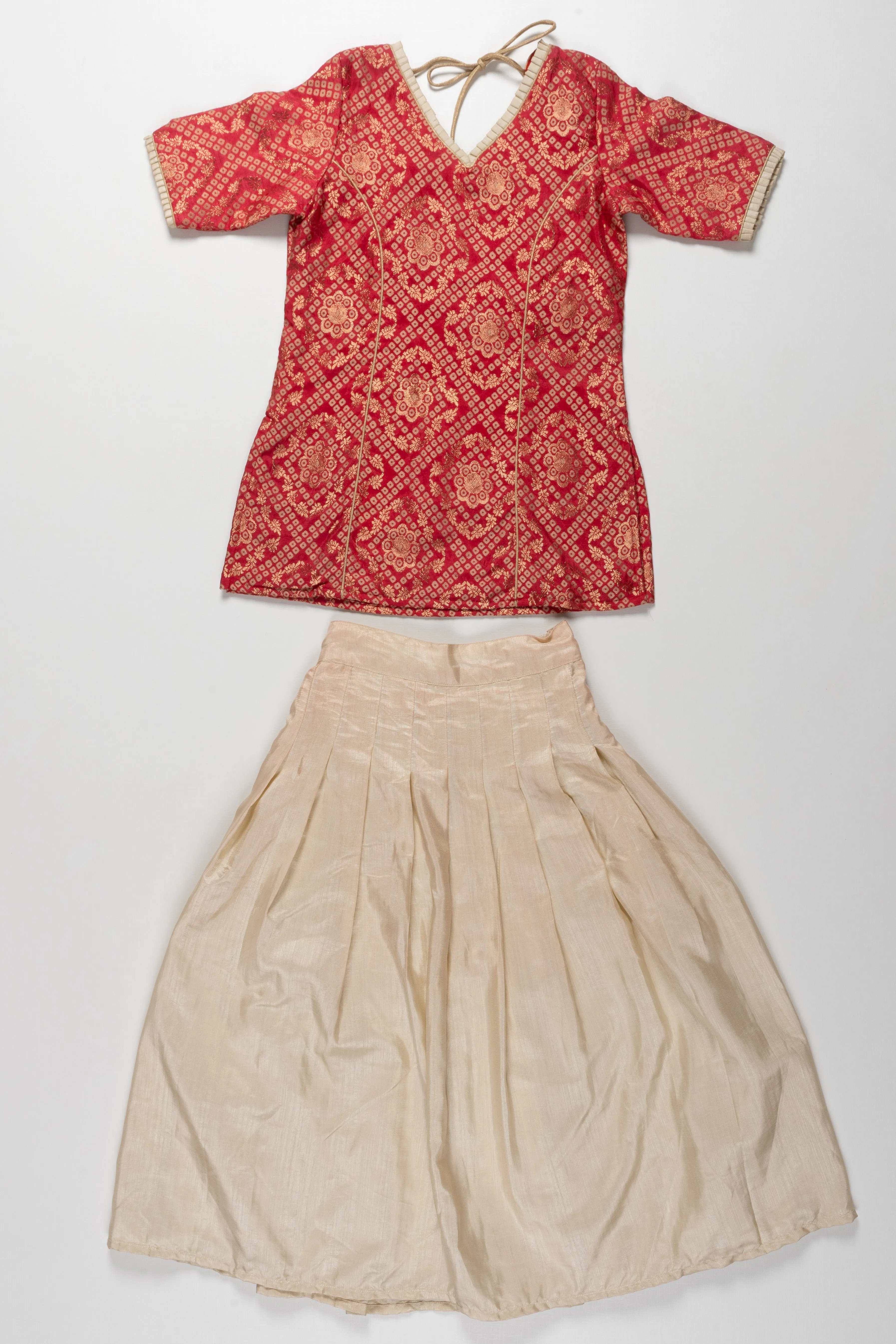 Elegant Red and Cream Pattu Pavadai for Girls - Traditional Ethnic Silk Skirt and Blouse Set