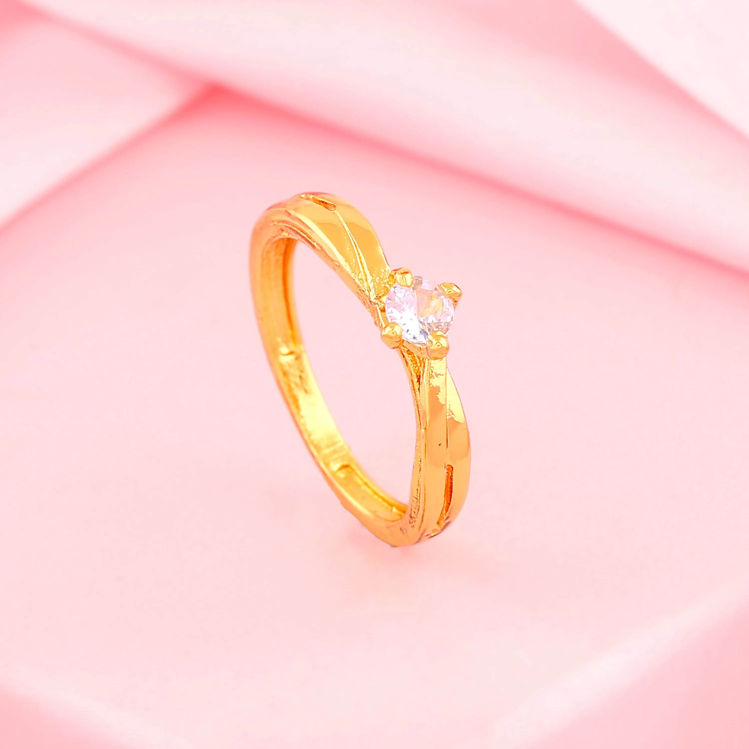 Estele Gold Plated CZ Solitaire Ring for Women(Non-Adjustable)