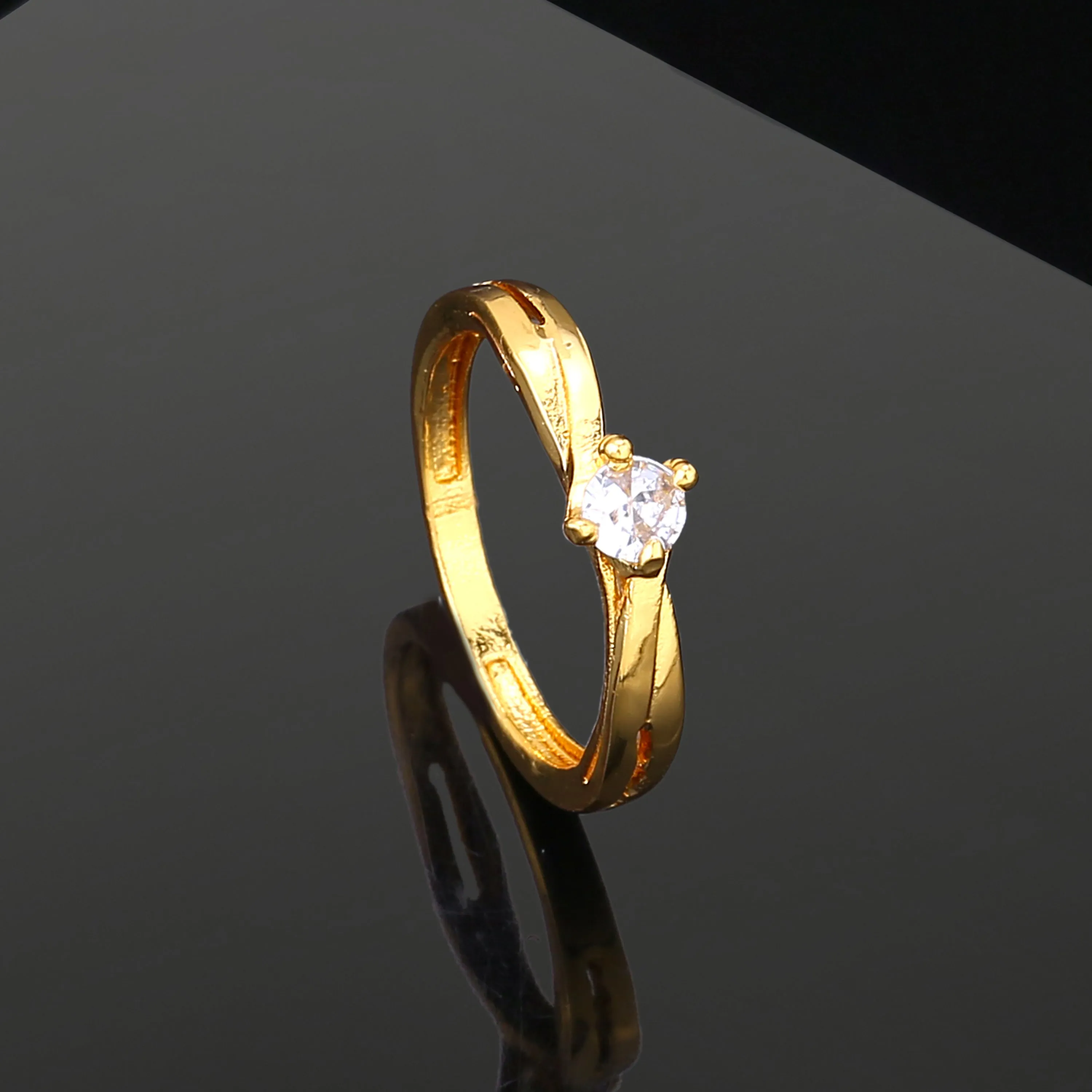 Estele Gold Plated CZ Solitaire Ring for Women(Non-Adjustable)