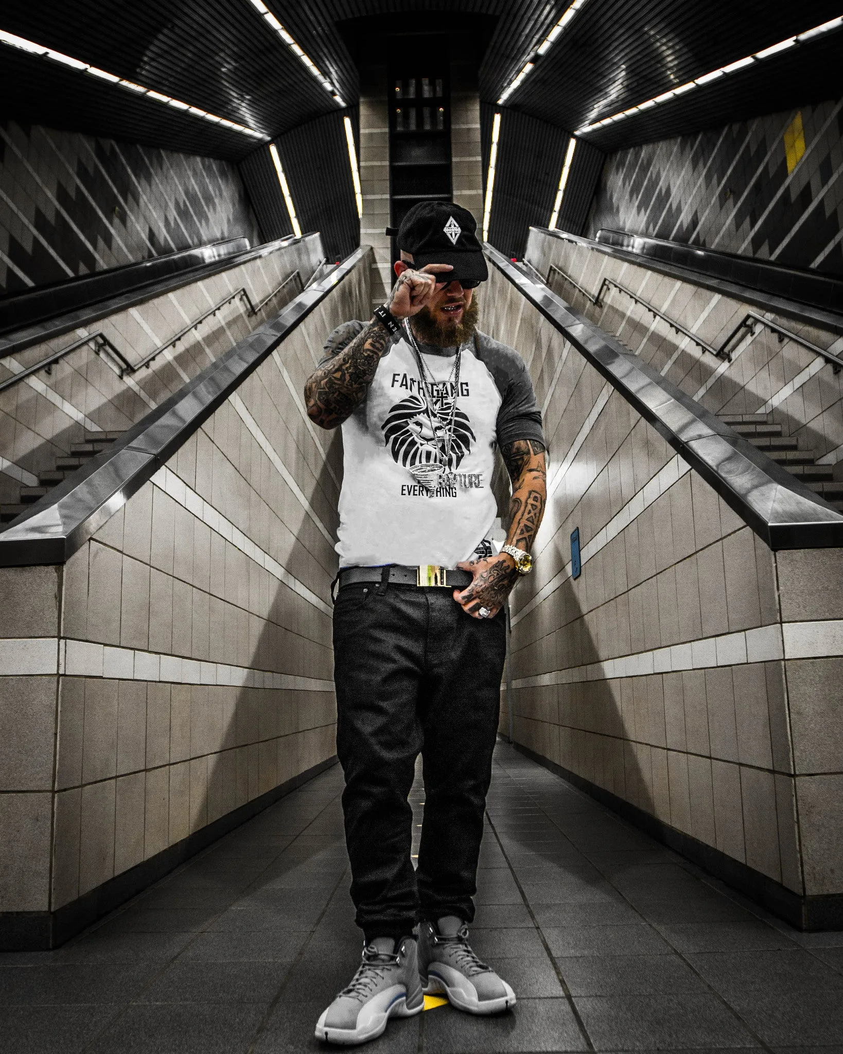 Faith Gang Over EveryThing Baseball Tee (White/Gray)