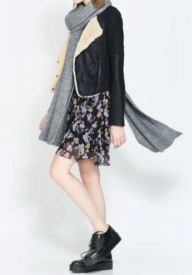 Faux Fur Moto Jacket - Black