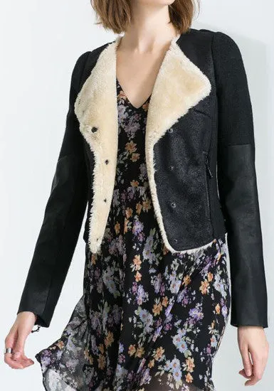 Faux Fur Moto Jacket - Black