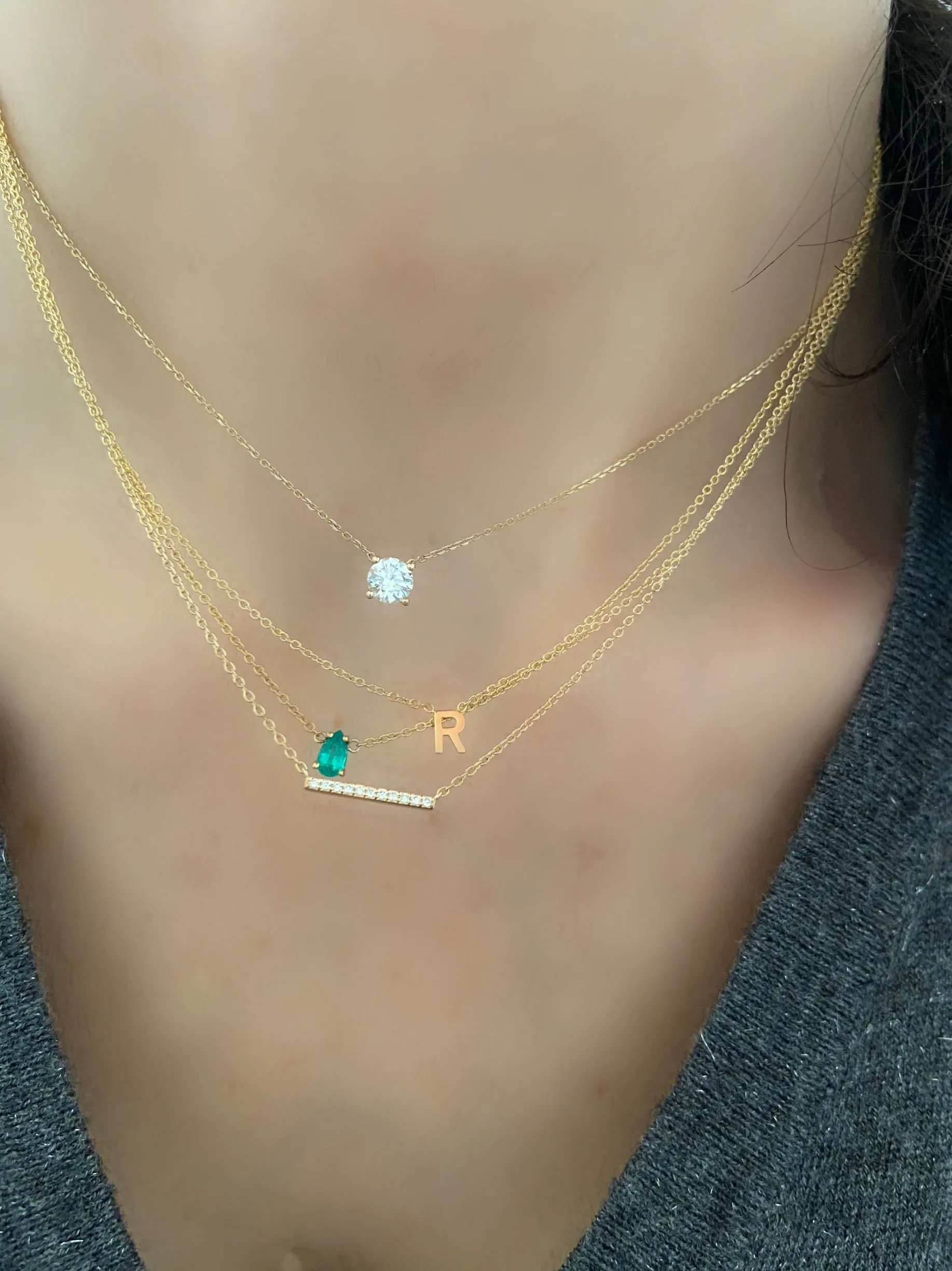 Floating Emerald Teardrop Solitaire Necklace