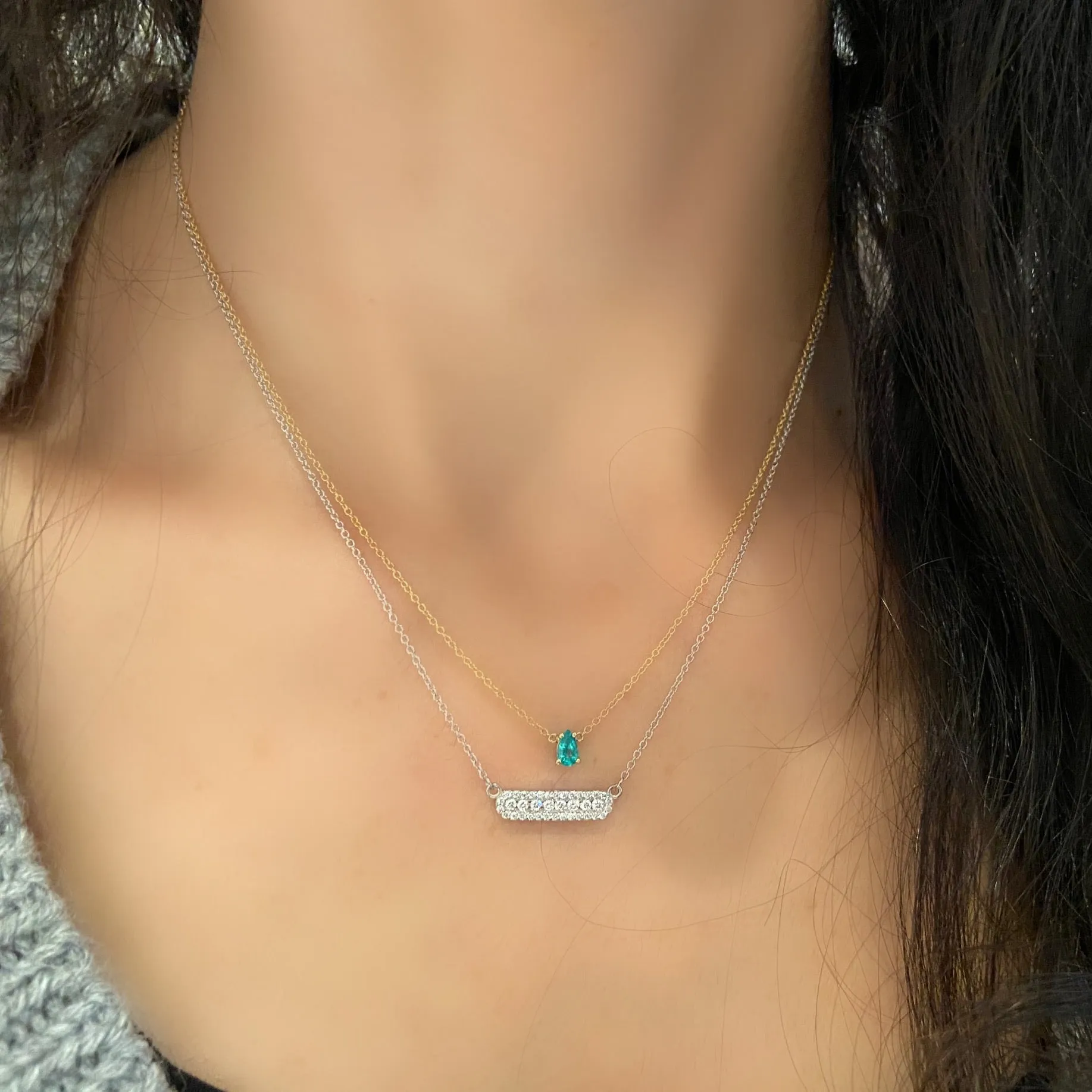 Floating Emerald Teardrop Solitaire Necklace