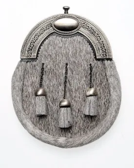 Full Dress Antique Oval and Weave Sporran - Natural Calfskin