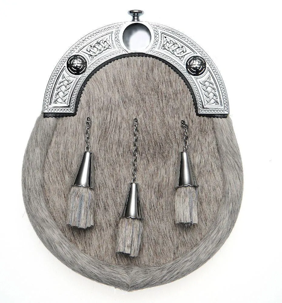 Full Dress Chrome Knot Cone Tassel Sporran - Natural Calfskin