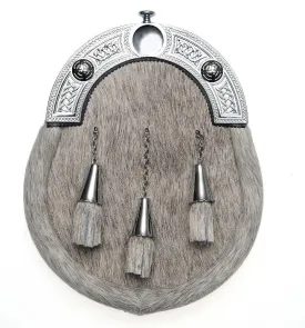 Full Dress Chrome Knot Cone Tassel Sporran - Natural Calfskin