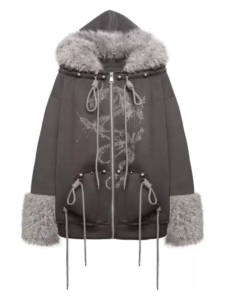 Fur and velvet hooded sweatshirt【s0000006403】
