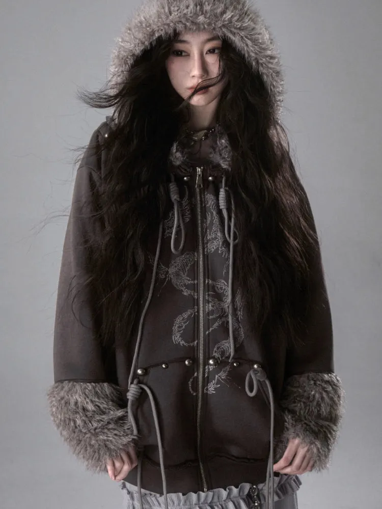 Fur and velvet hooded sweatshirt【s0000006403】