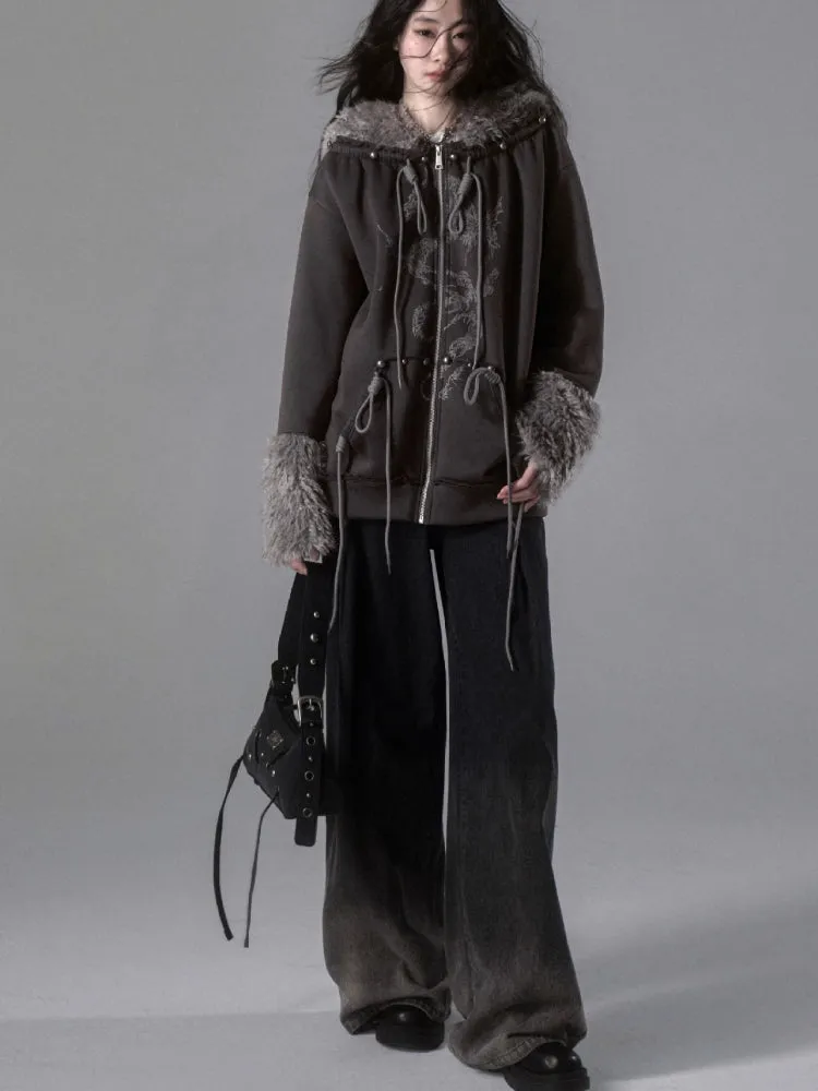 Fur and velvet hooded sweatshirt【s0000006403】