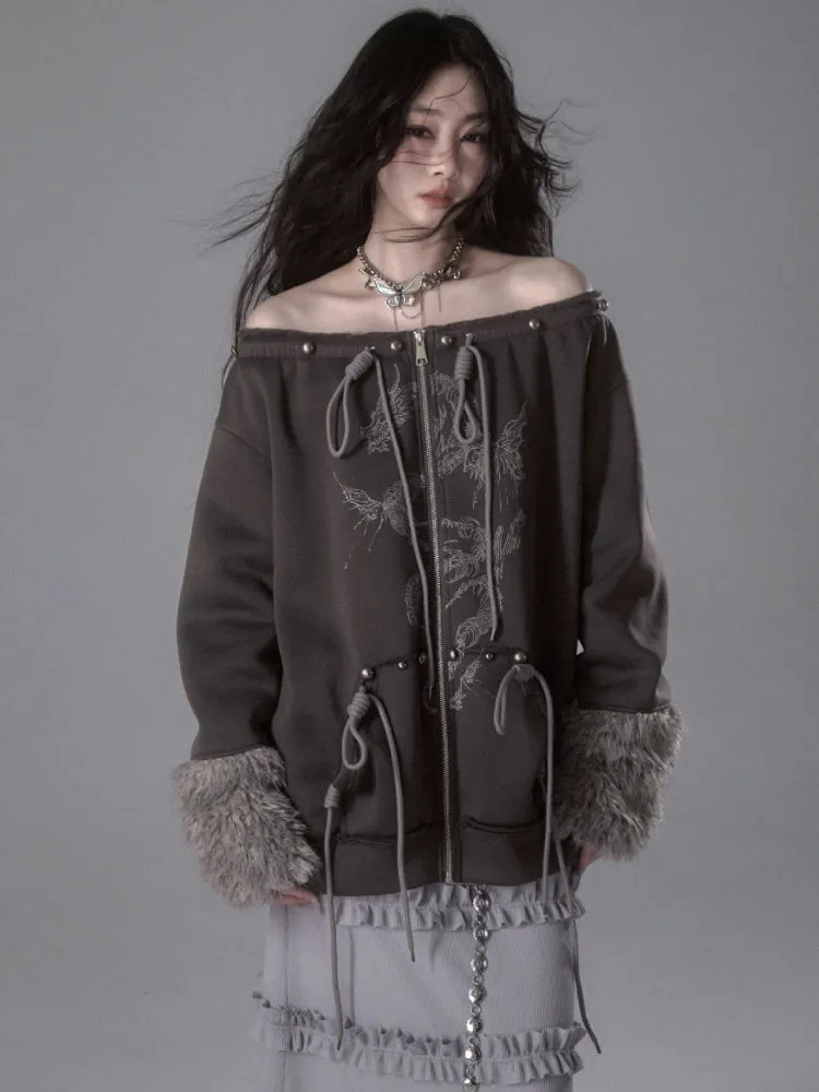 Fur and velvet hooded sweatshirt【s0000006403】