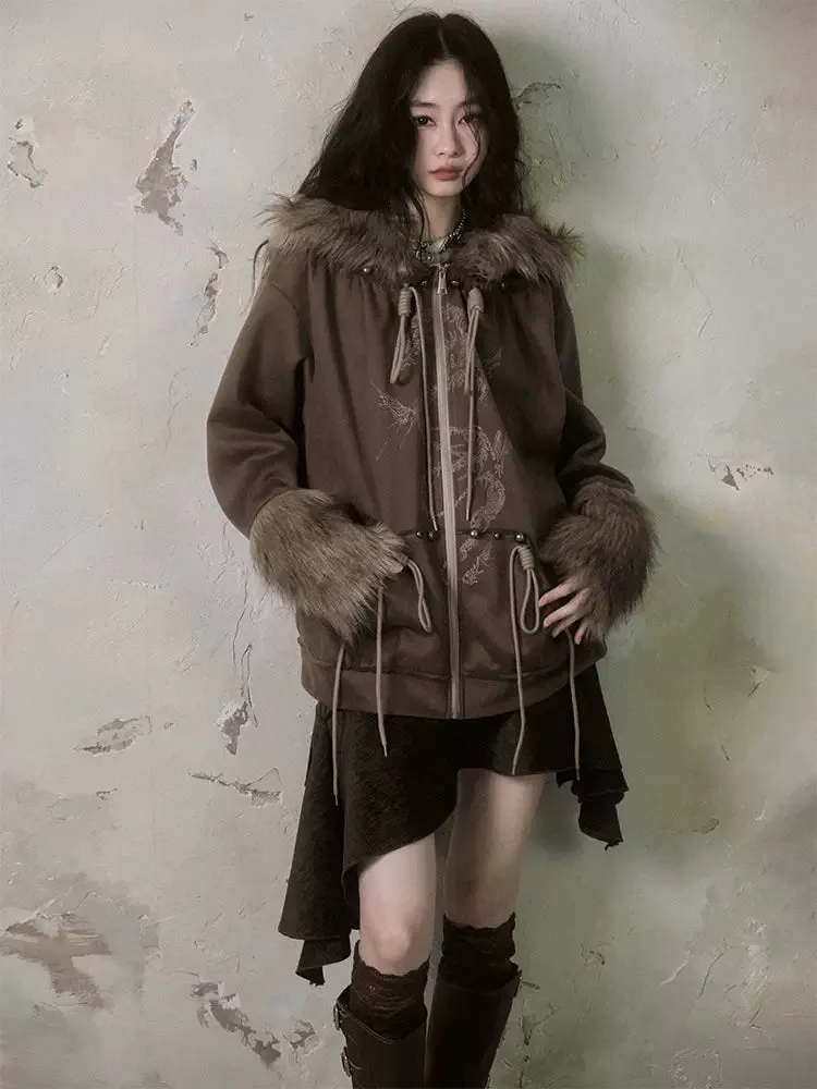 Fur and velvet hooded sweatshirt【s0000006403】