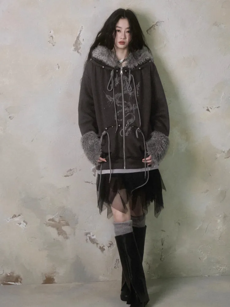 Fur and velvet hooded sweatshirt【s0000006403】