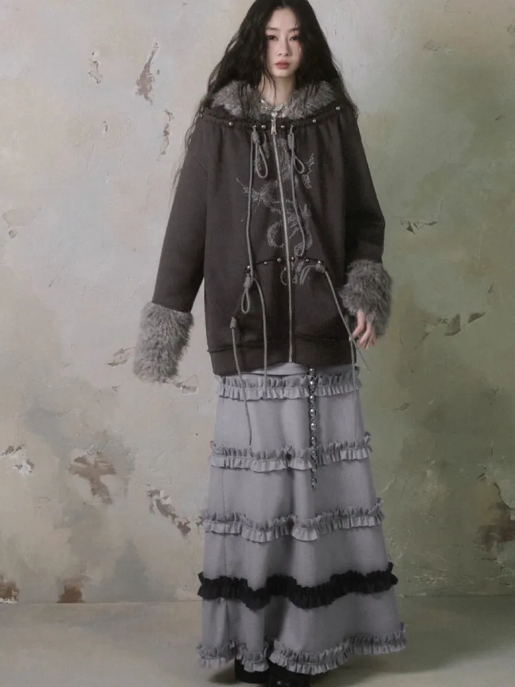 Fur and velvet hooded sweatshirt【s0000006403】
