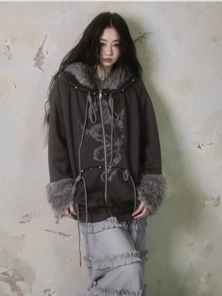 Fur and velvet hooded sweatshirt【s0000006403】