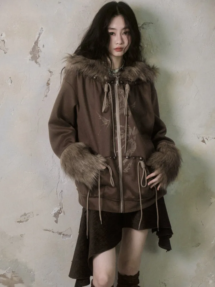 Fur and velvet hooded sweatshirt【s0000006403】