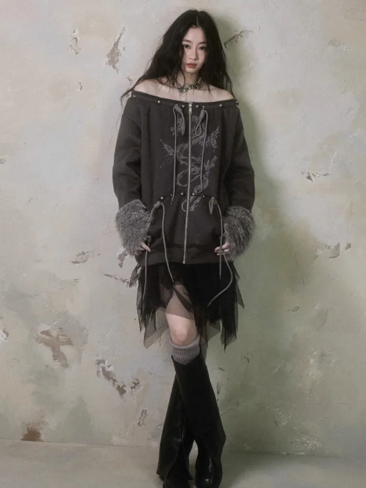 Fur and velvet hooded sweatshirt【s0000006403】