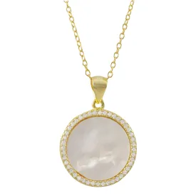 Gold Plated Necklace with Mother of Pearl Circle with CZ Bezel