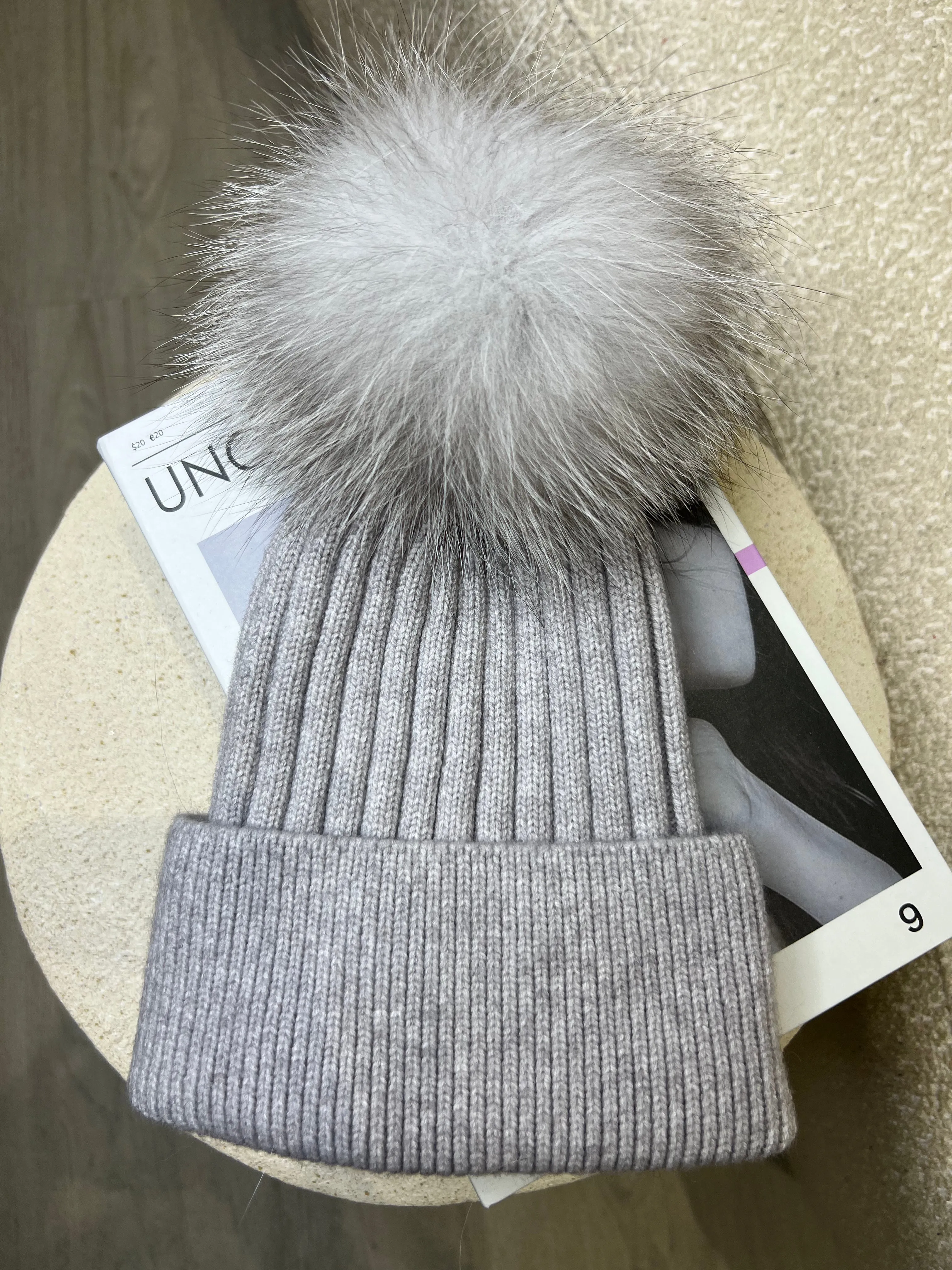 Grey/Grey Luxury Fur Bobble Hat
