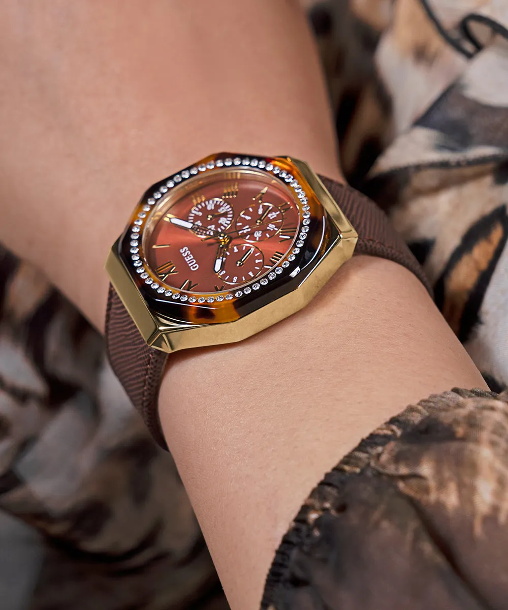 GUESS Ladies Brown Gold Tone Multi-function Watch