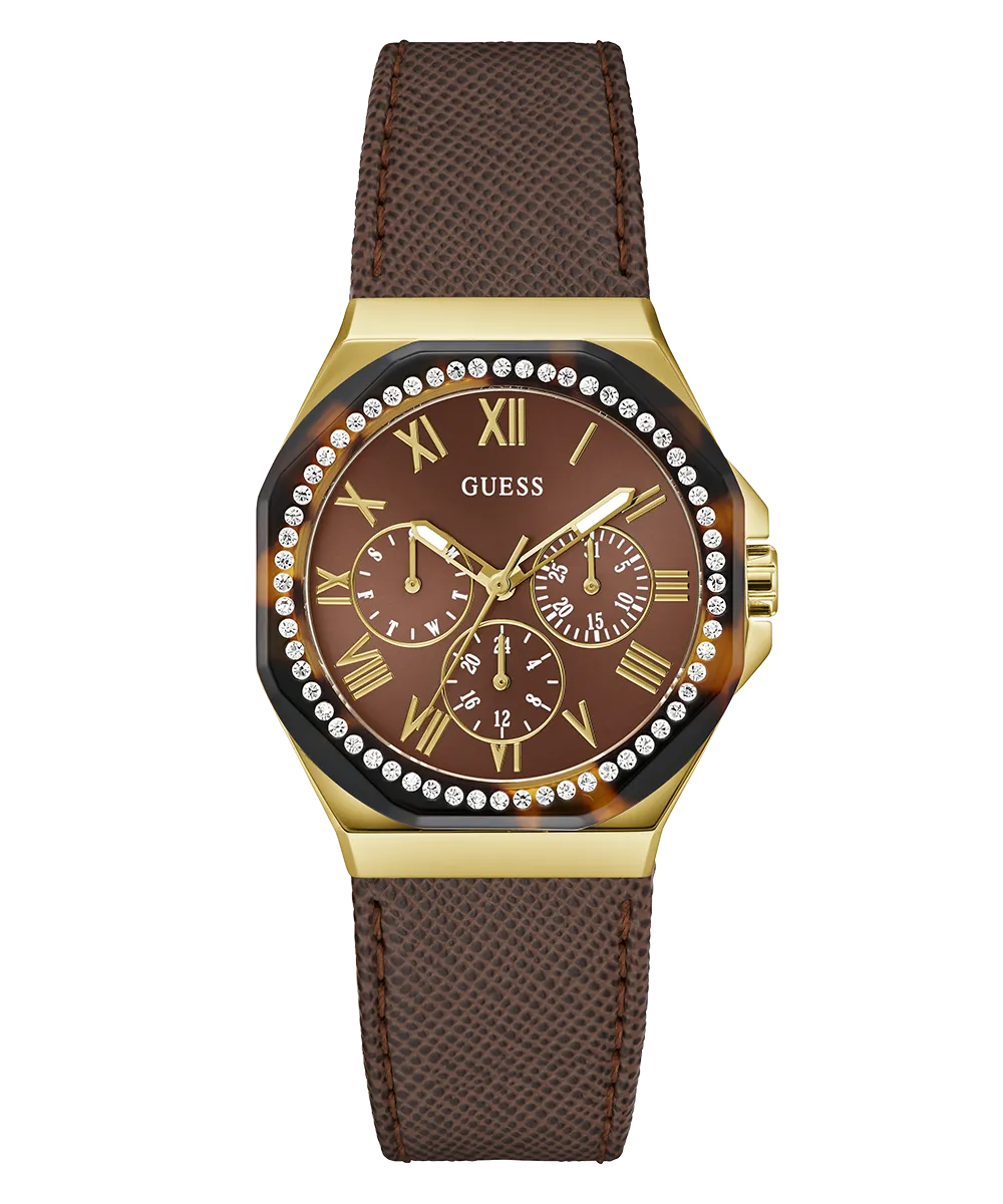 GUESS Ladies Brown Gold Tone Multi-function Watch