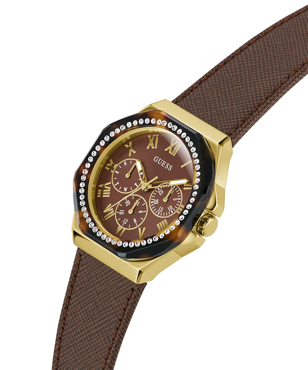 GUESS Ladies Brown Gold Tone Multi-function Watch