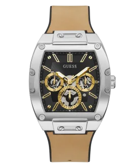 GUESS Mens Beige Silver Tone Multi-function Watch