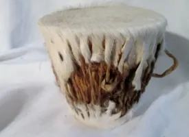 Handmade 4" Wood Rattle Fur Skin DRUM PERCUSSION MUSIC Africa WHITE Primitive Rustic