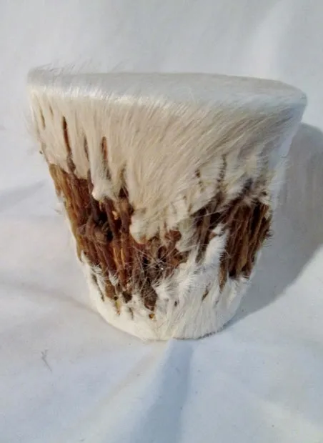 Handmade 4" Wood Rattle Fur Skin DRUM PERCUSSION MUSIC Africa WHITE Primitive Rustic