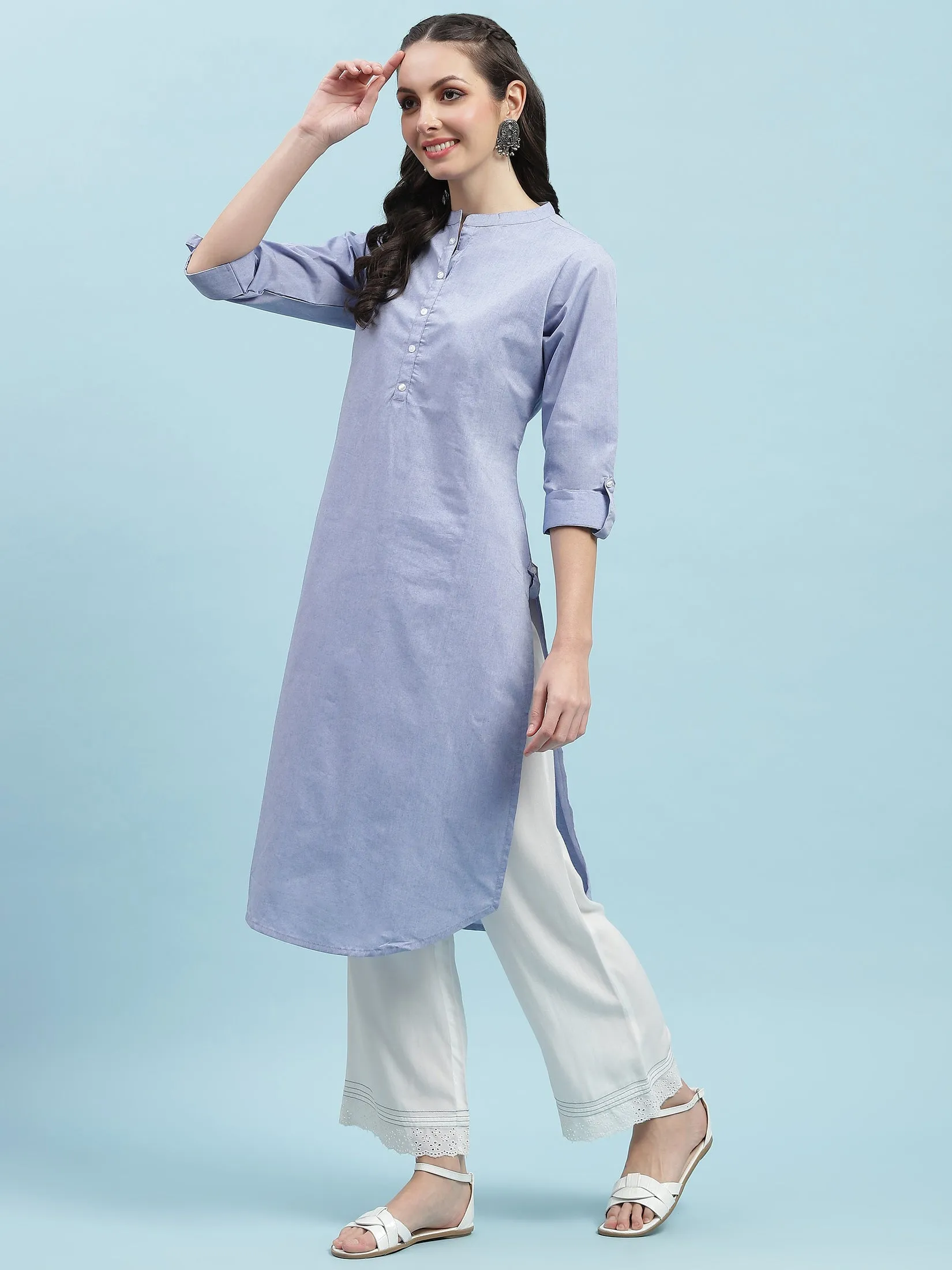 Indiessence Blue Solid Kurta