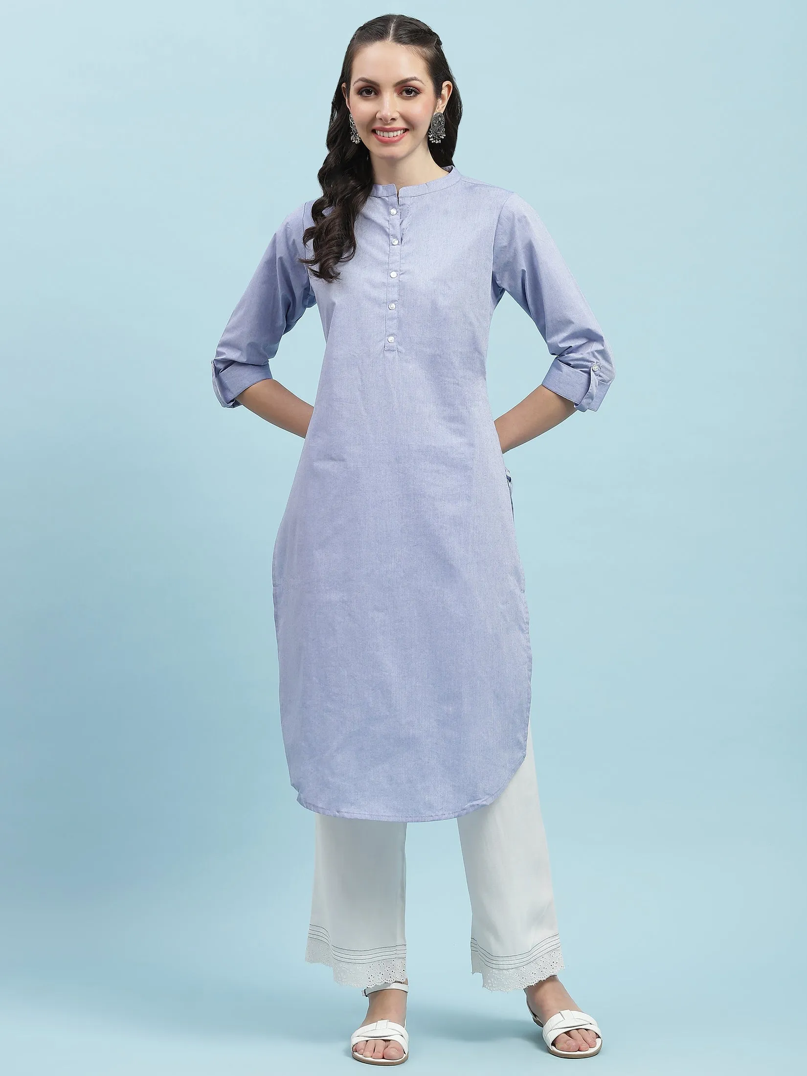 Indiessence Blue Solid Kurta