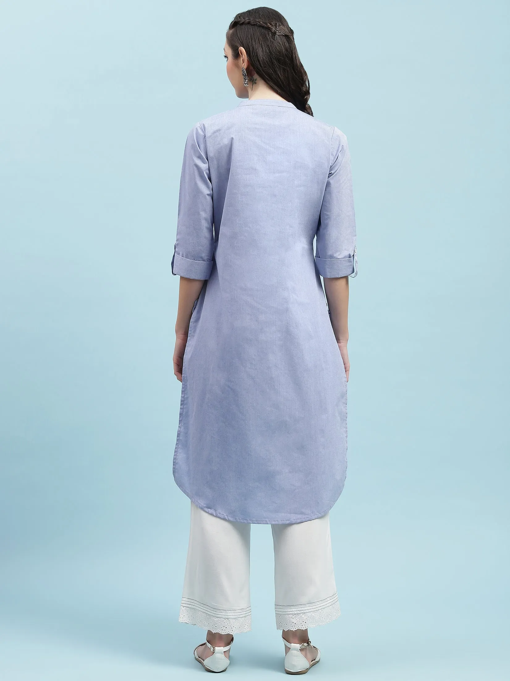 Indiessence Blue Solid Kurta