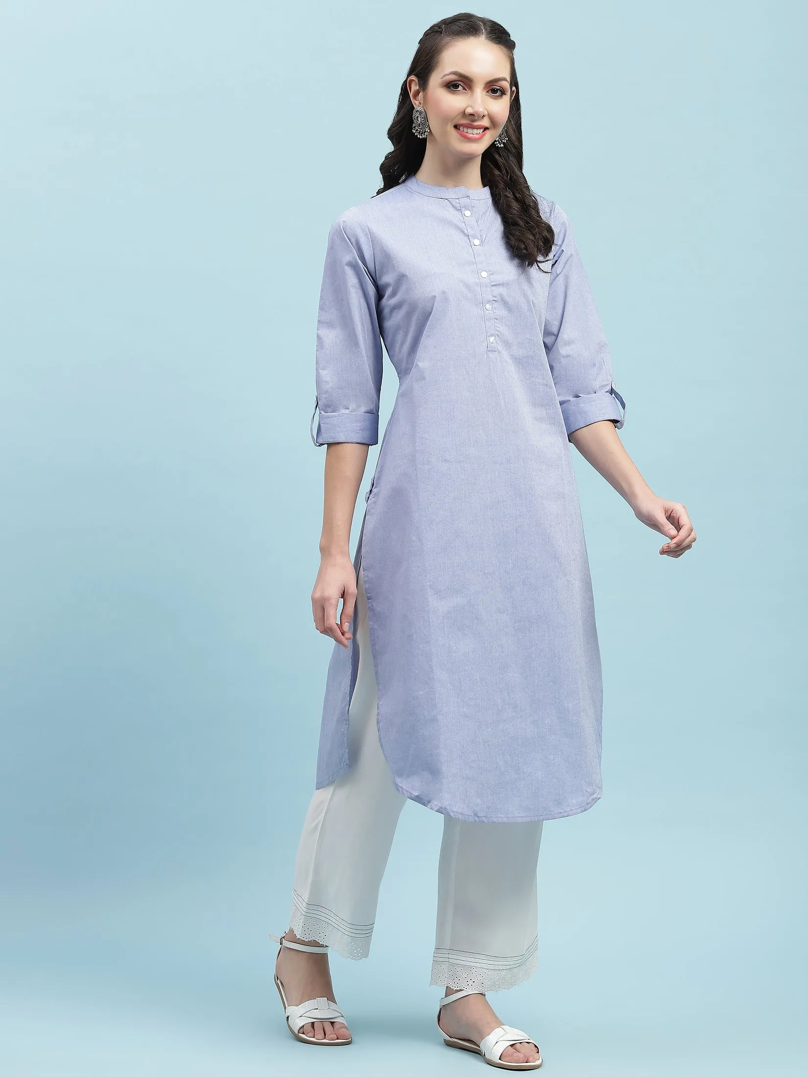 Indiessence Blue Solid Kurta