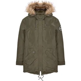 Lambretta Mens Utility Faux Fur Parka Jacket - Khaki
