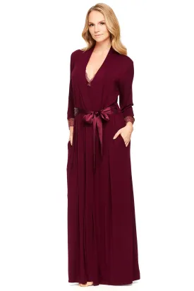 Modern Elegance Long Robe with 3/4 Sleeves and Lace Hem