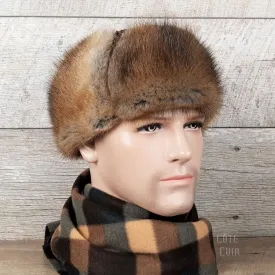 Natural Muskrat Fur Aviator Hat, Brown Leather - Charles Model