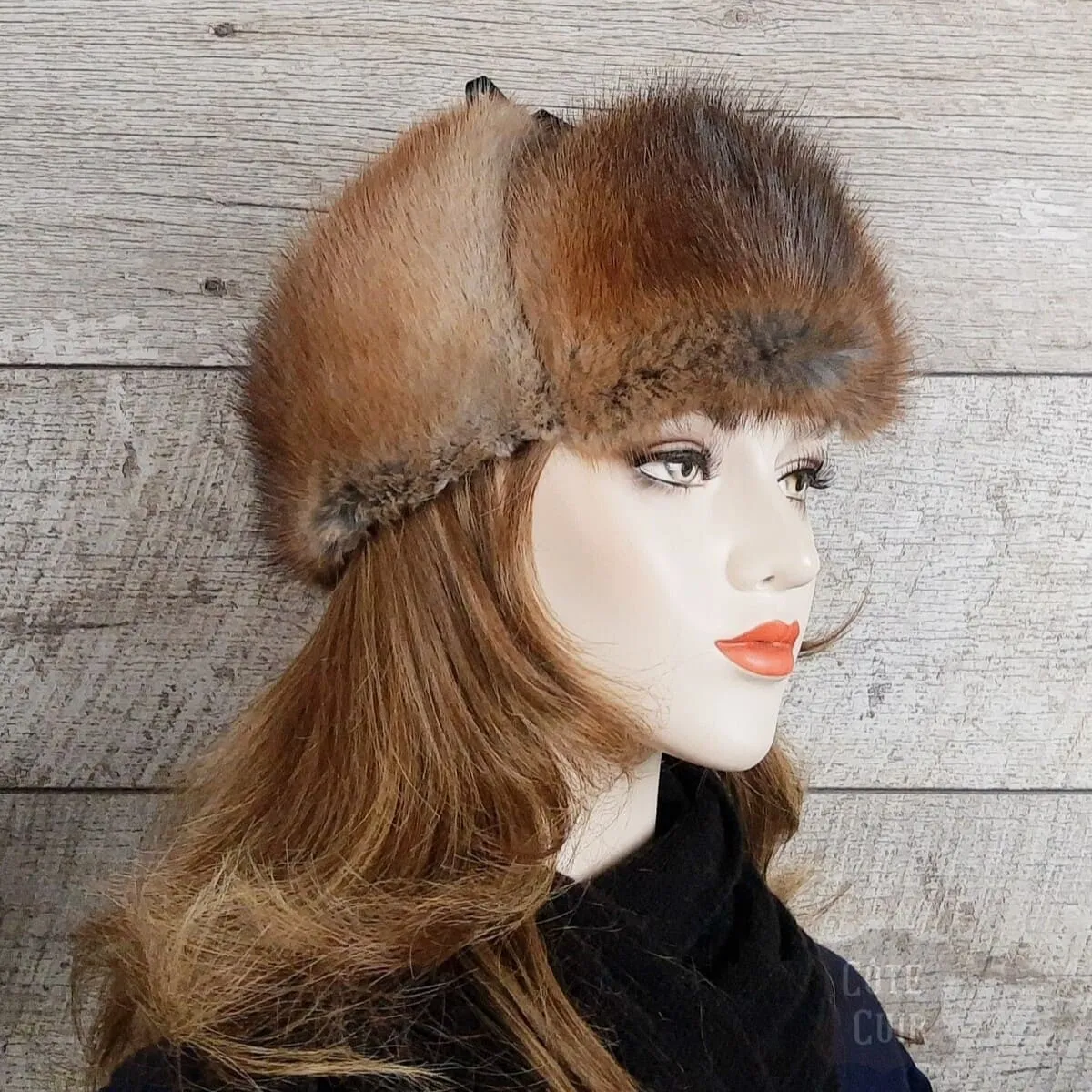 Natural Muskrat Fur Aviator Hat - Charles Model