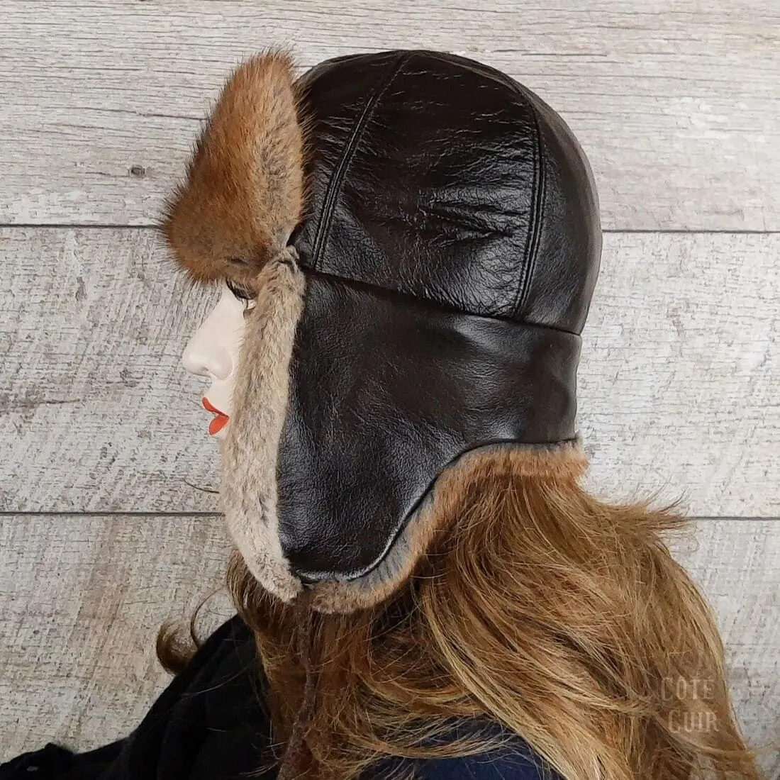 Natural Muskrat Fur Aviator Hat - Charles Model