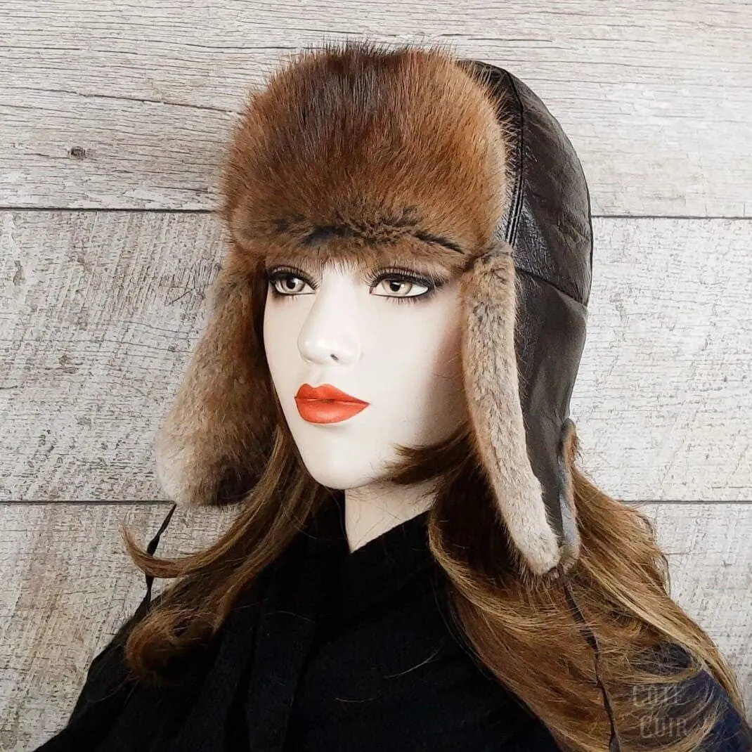 Natural Muskrat Fur Aviator Hat - Charles Model