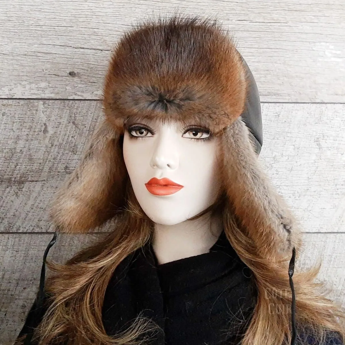 Natural Muskrat Fur Aviator Hat - Charles Model