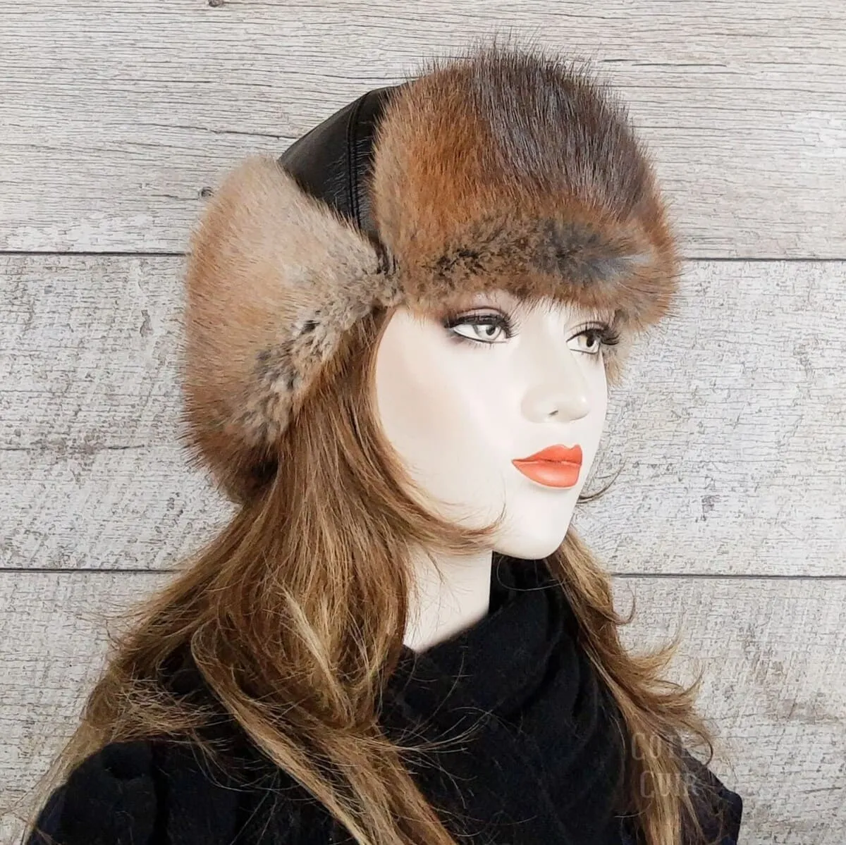 Natural Muskrat Fur Aviator Hat - Charles Model
