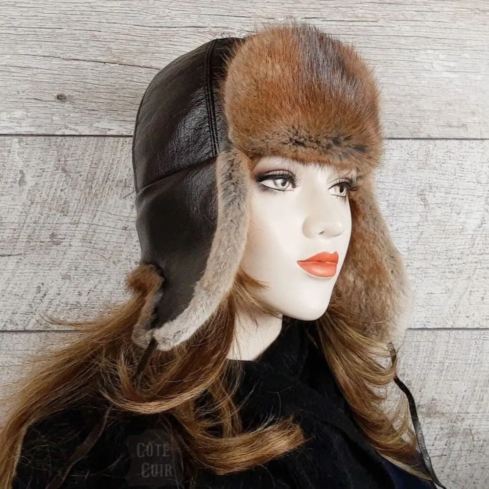 Natural Muskrat Fur Aviator Hat - Charles Model