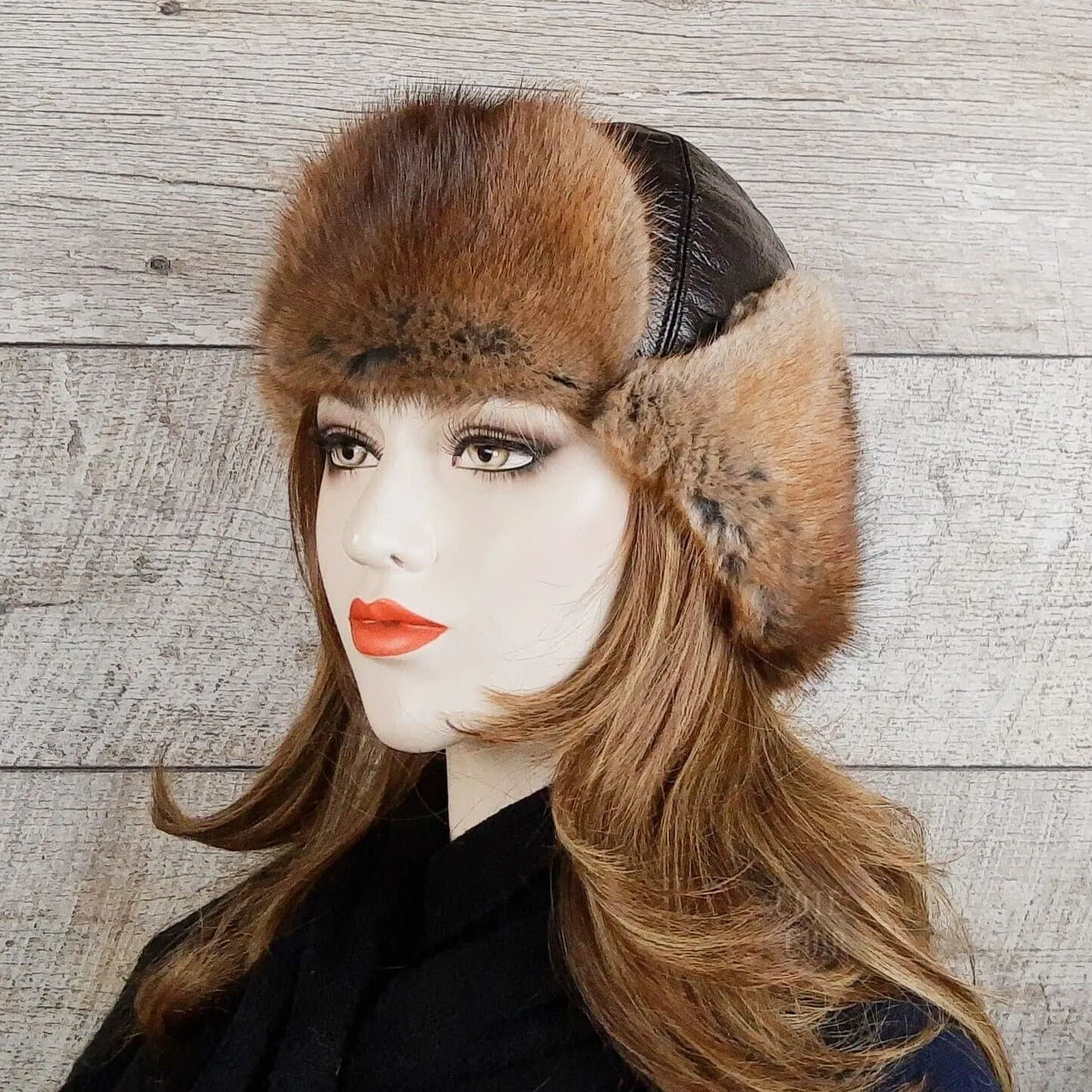 Natural Muskrat Fur Aviator Hat - Charles Model