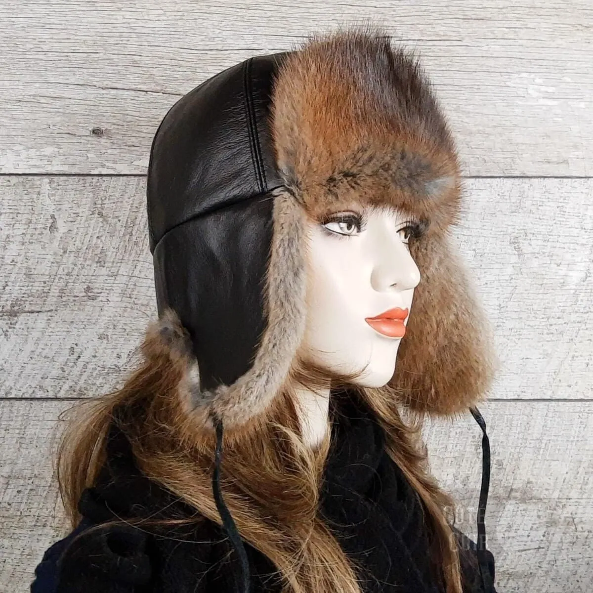 Natural Muskrat Fur Aviator Hat - Charles Model