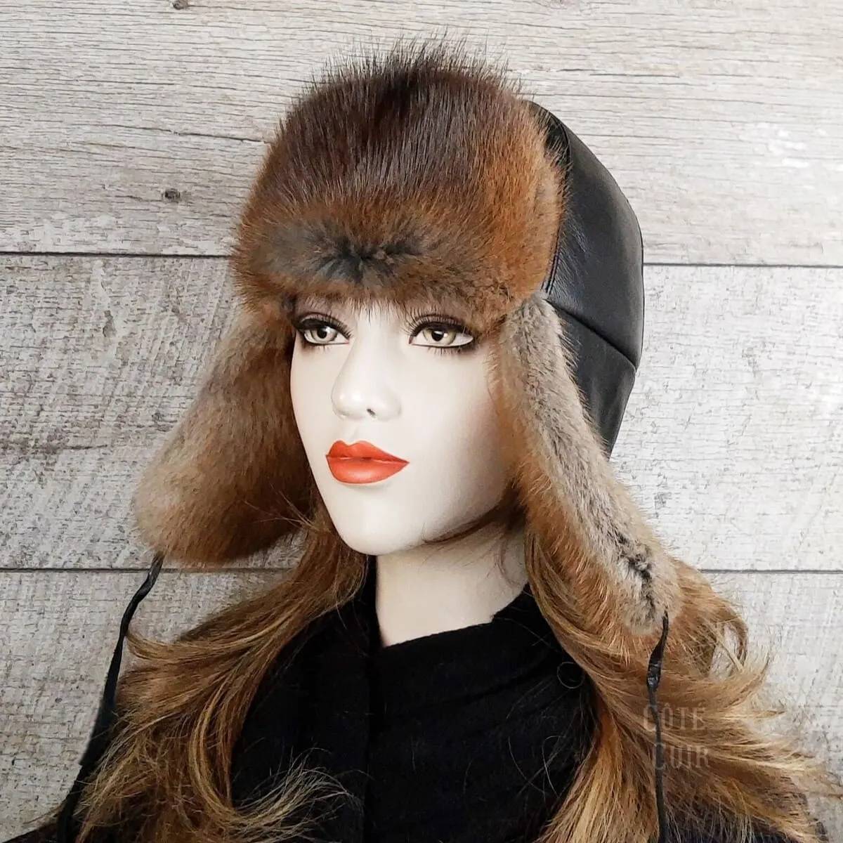 Natural Muskrat Fur Aviator Hat - Charles Model