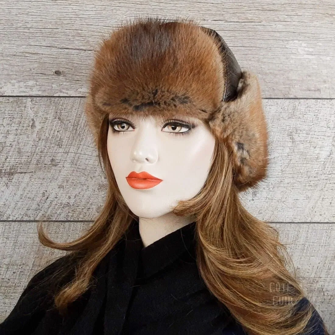 Natural Muskrat Fur Aviator Hat - Charles Model