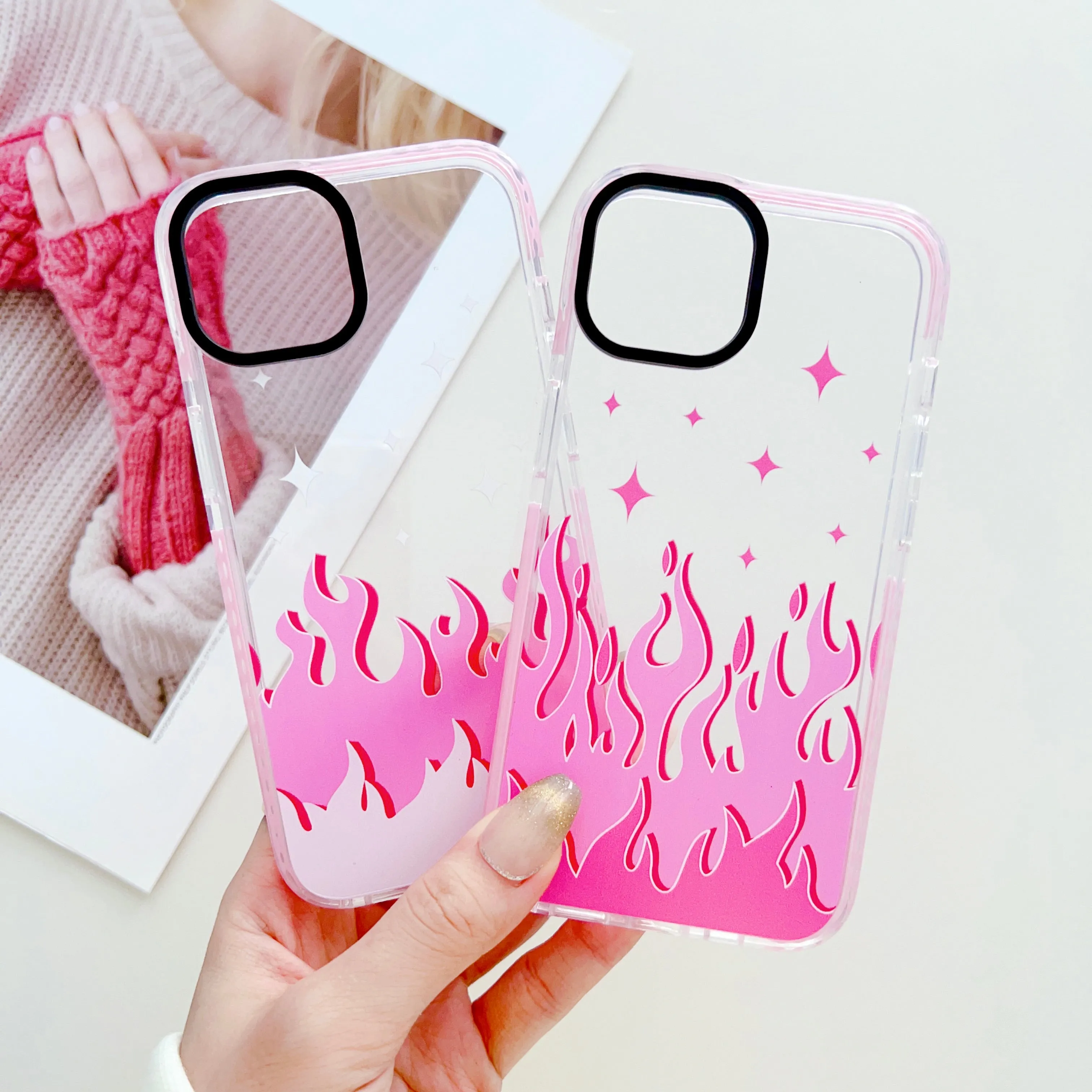 Pink Flames Y2K Designer Impact Proof Case for iPhone