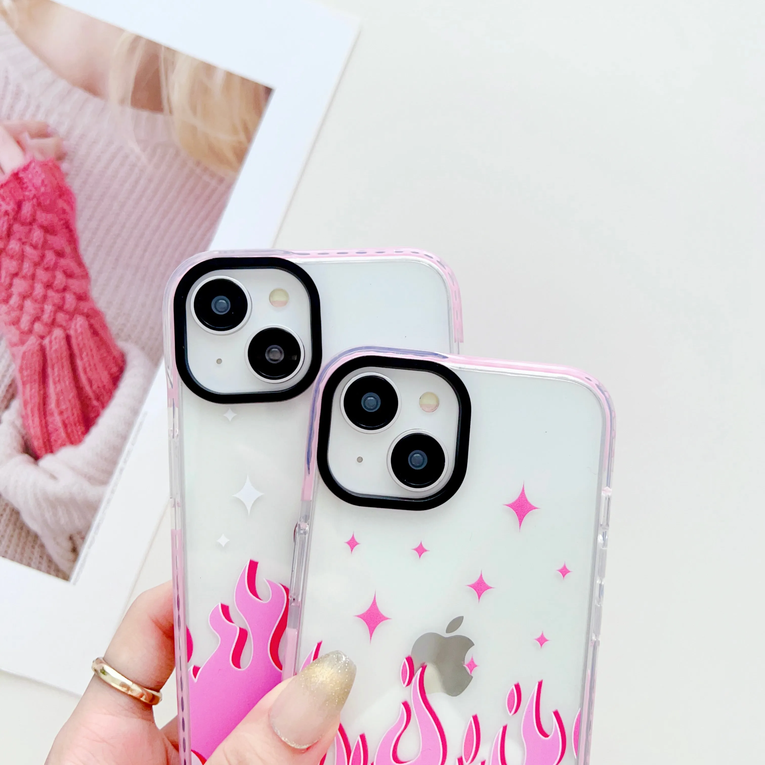 Pink Flames Y2K Designer Impact Proof Case for iPhone